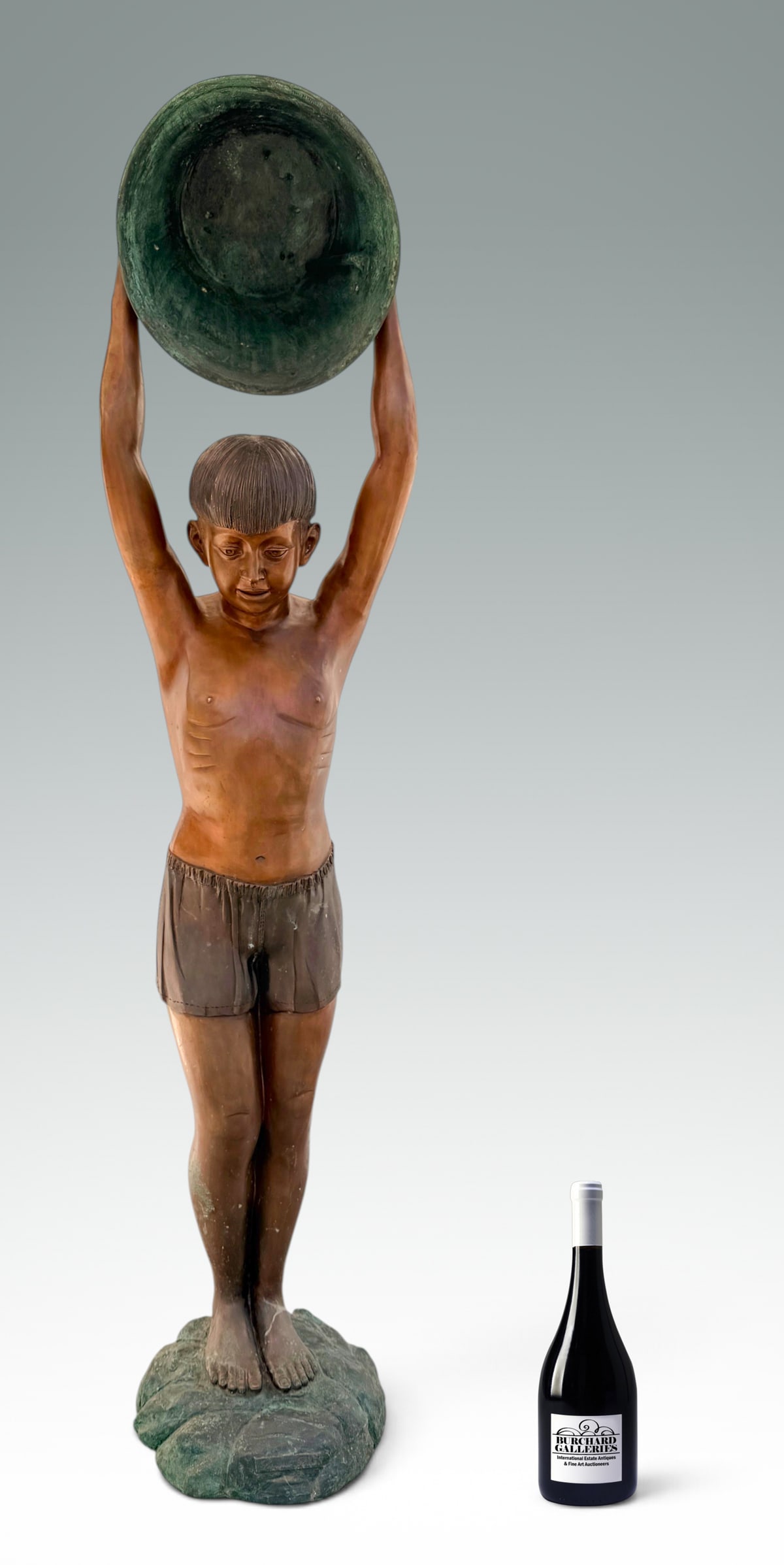 LARGE BOY WITH BUCKET BRONZE FOUNTAIN SIGNED (1 of 6)