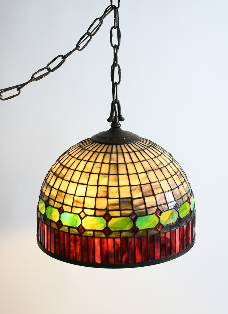 SOMERS ARTS AND CRAFTS LEADED HANGING FIXTURE (1 of 6)