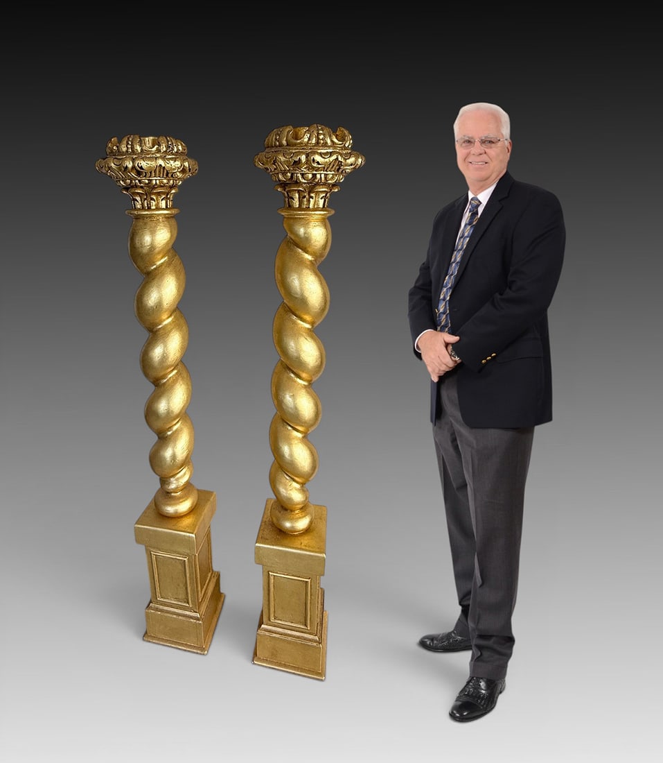 2 ITALIAN CARVED GILTWOOD SPIRAL COLUMN TORCHIERE (1 of 3)