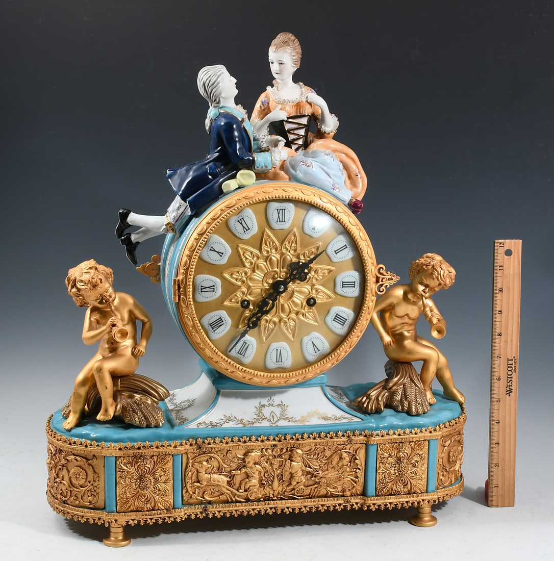 MEISSEN MANTLE CLOCK W/ CHERUBS & FIGURES (1 of 6)