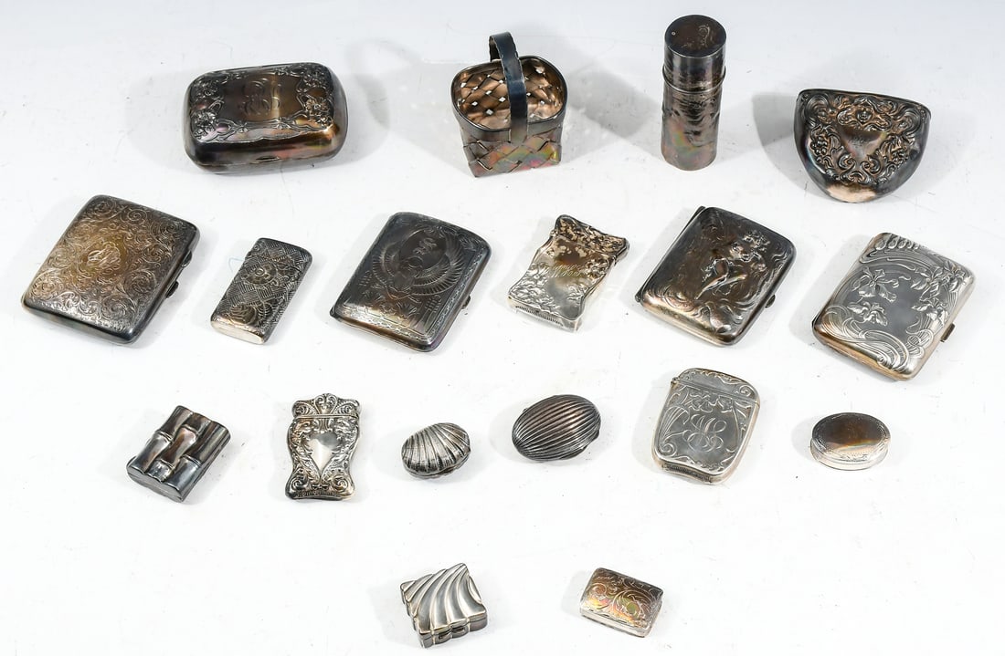 18 PC. STERLING CIGARETTE CASES & MATCH SAFES (1 of 9)
