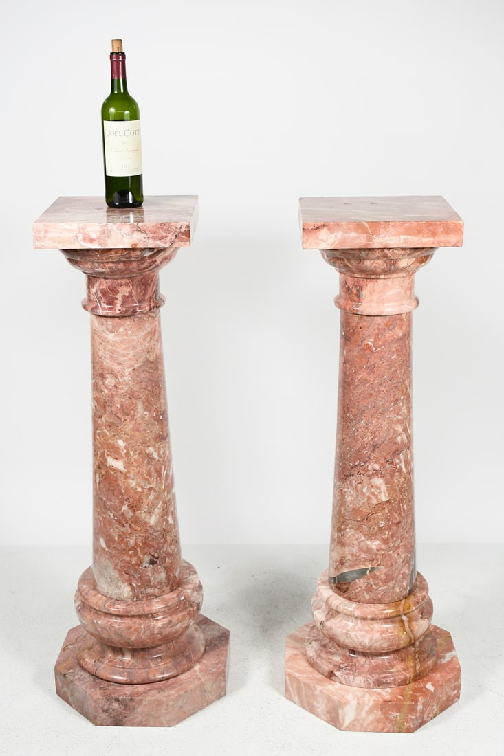 PAIR OF 5- PART TAPERED PINK MARBLE PEDESTALS (1 of 6)