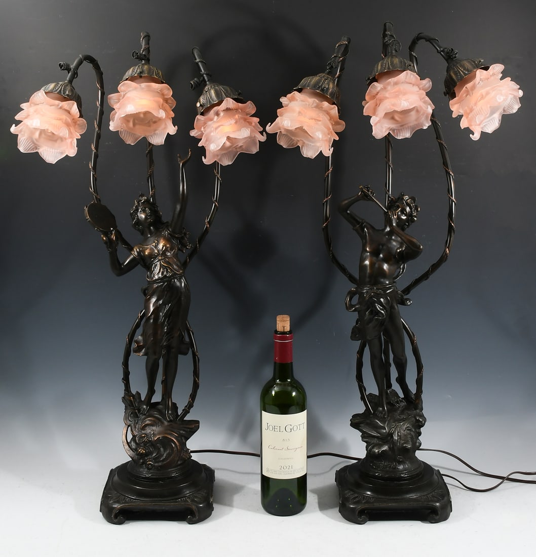 PAIR OF FRENCH ART NOUVEAU FIGURAL LAMPS (1 of 6)