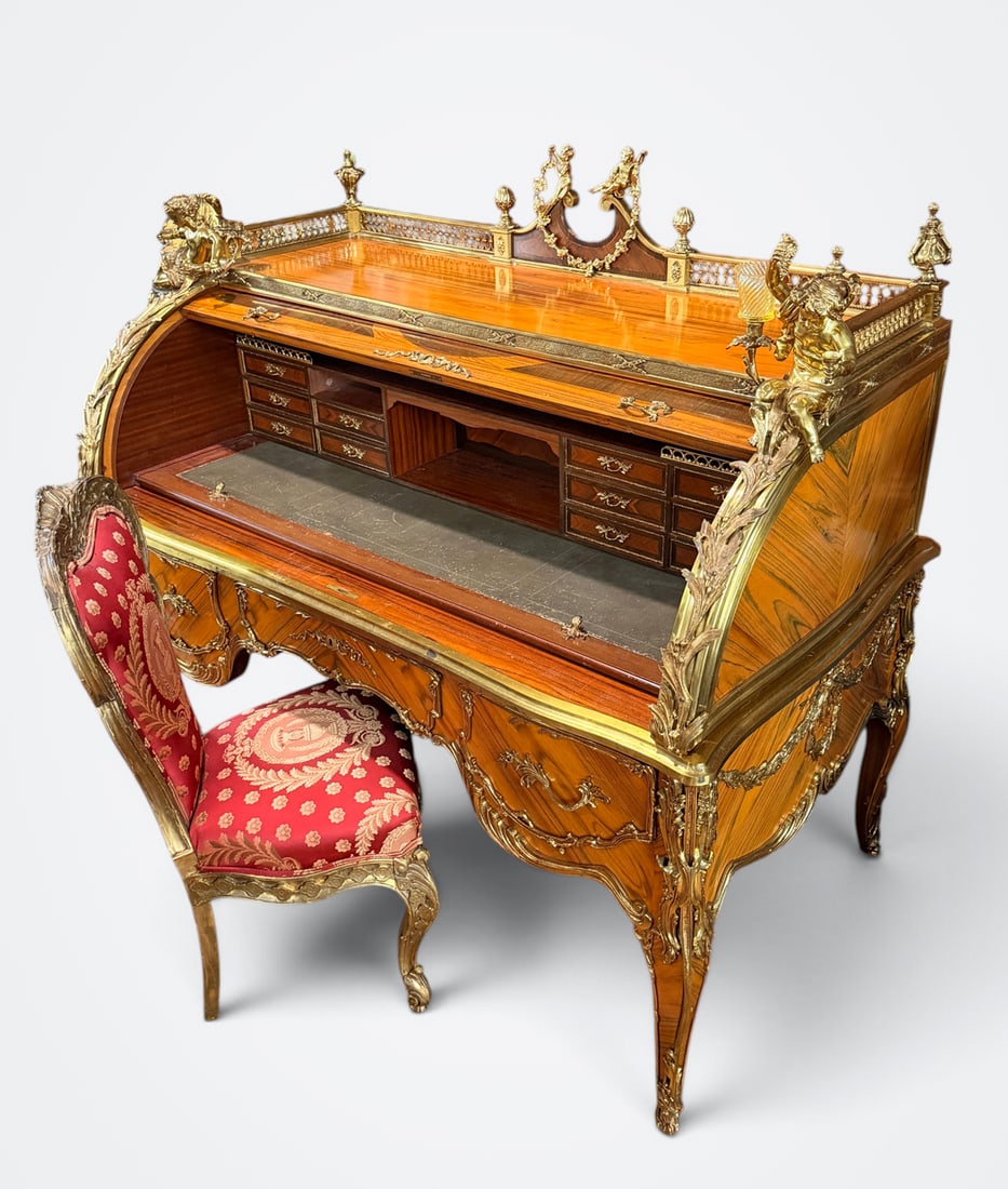 FRENCH LOUIS XVI STYLE ORMOLU MOUNTED DESK W CHAIR (1 of 1)