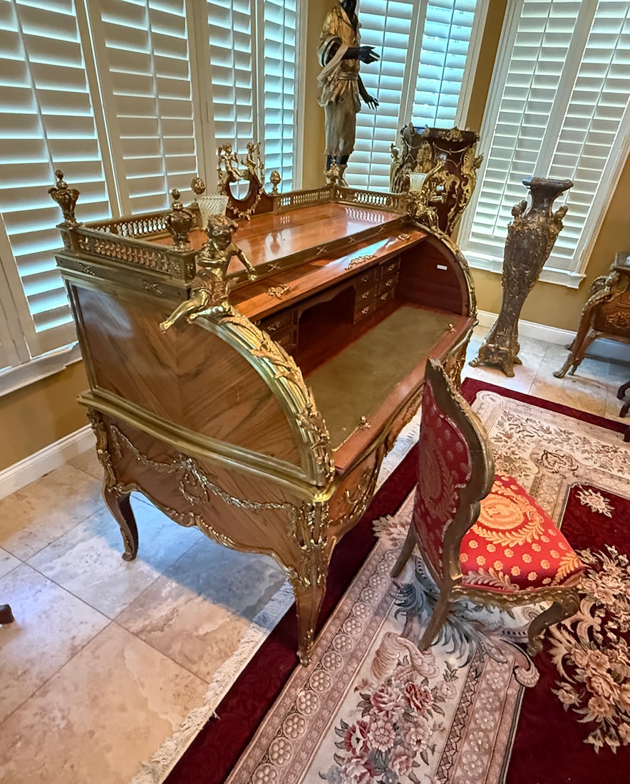 FRENCH LOUIS XVI STYLE ORMOLU MOUNTED DESK WITH CHAIR - 3