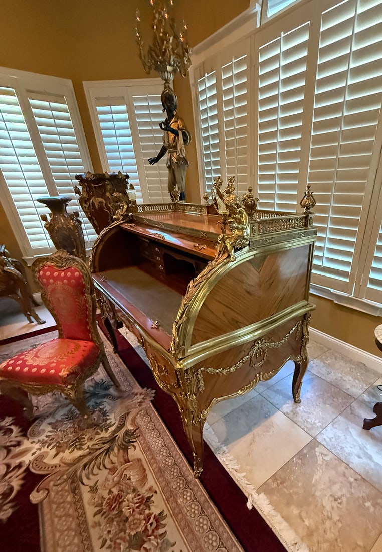 FRENCH LOUIS XVI STYLE ORMOLU MOUNTED DESK WITH CHAIR - 4