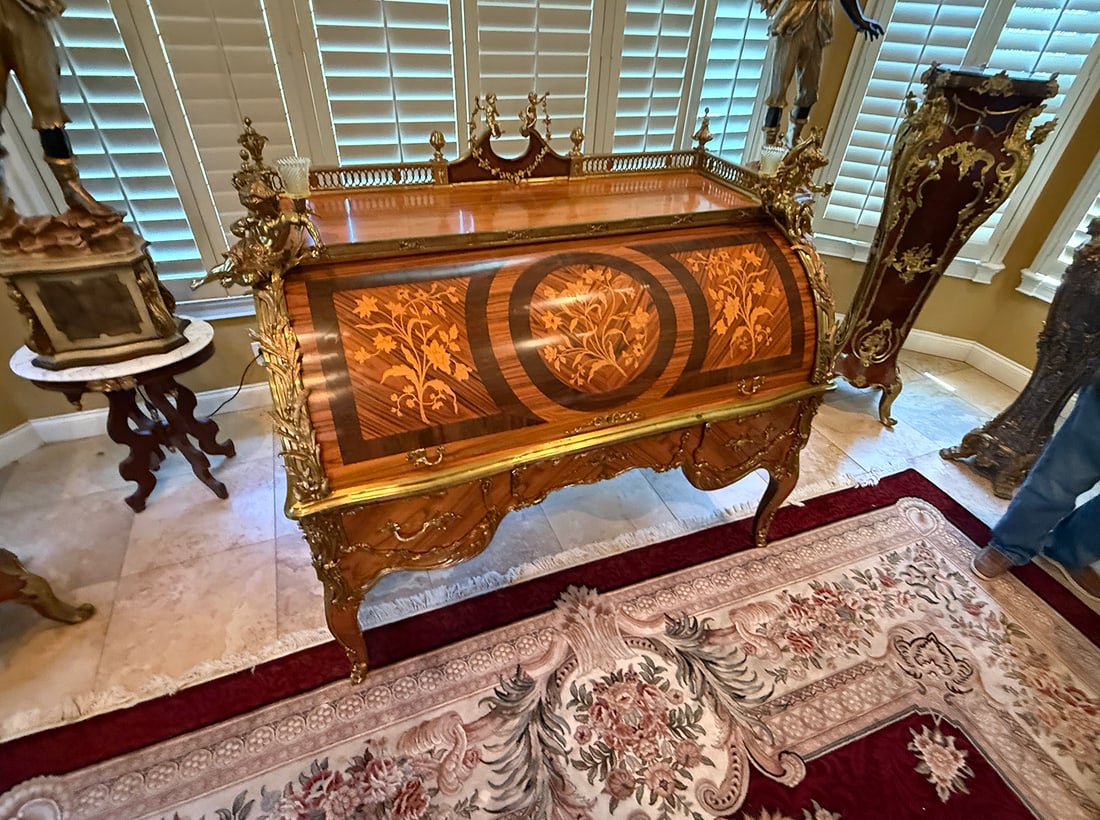 FRENCH LOUIS XVI STYLE ORMOLU MOUNTED DESK WITH CHAIR - 5