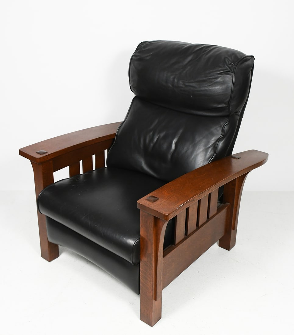 STICKLEY BOW-ARM OAK & LEATHER RECLINER (1 of 6)