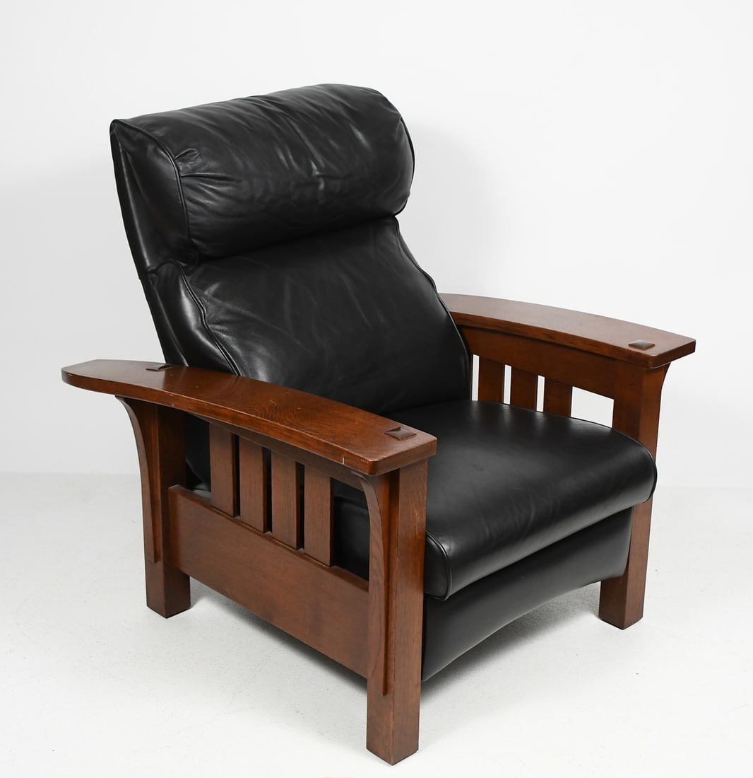 STICKLEY BOW-ARM OAK & LEATHER RECLINER (1 of 4)