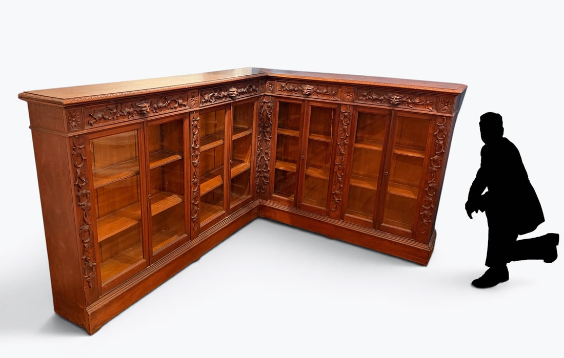 CARVED HORNER ERA 2 PART CORNER BOOKCASE (1 of 5)
