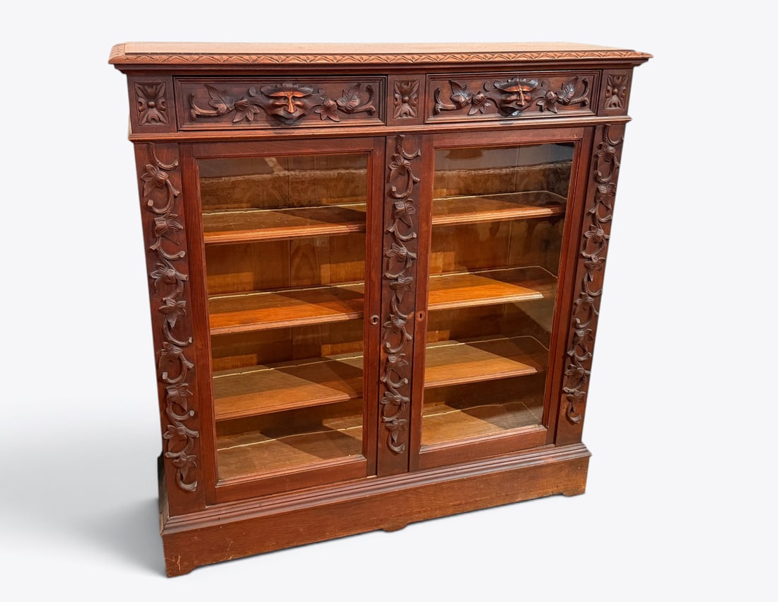 2- DOOR CARVED HORNER ERA BOOKCASE (1 of 4)