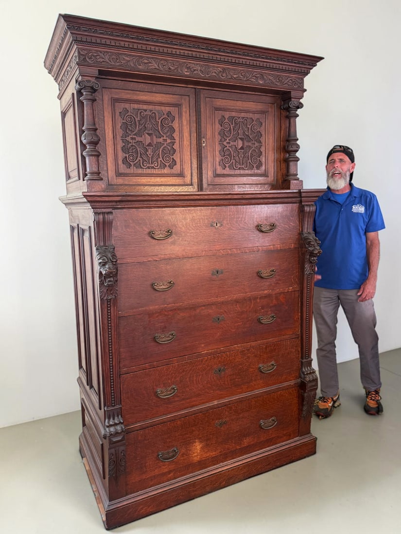 HUGE 19C ANTON KRASINSKI NEW ENGLAND OAK DRESSER (1 of 5)