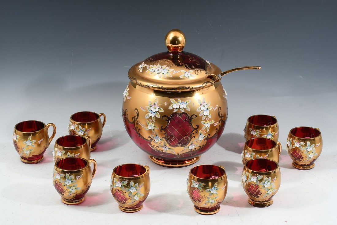 12 PC. ITALIAN 24K & ENAMELED PUNCH BOWL & CUPS (1 of 5)