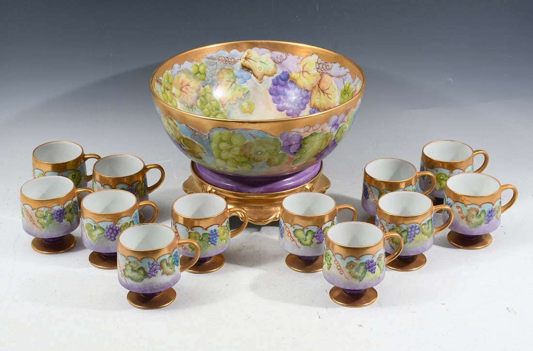 14 PC. LIMOGES ATTRIBUTED PUNCH BOWL & CUPS (1 of 4)