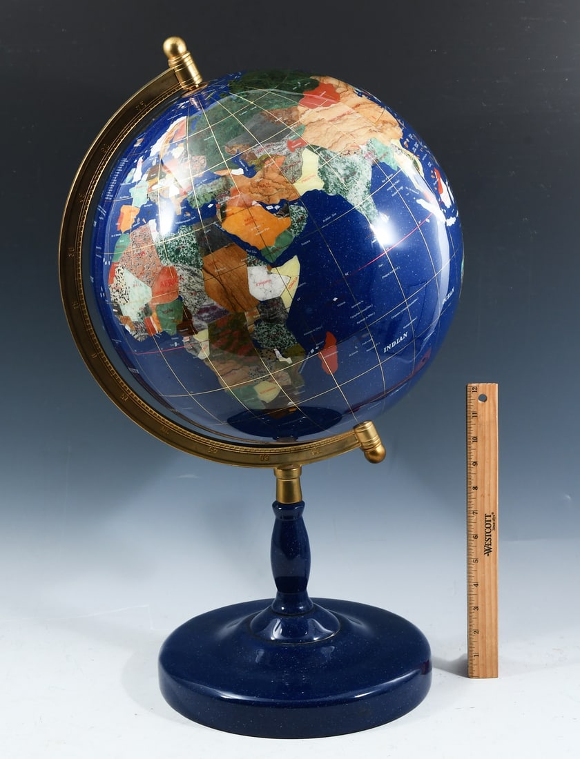 GEMSTONE INLAID LAPIS GLOBE (1 of 5)
