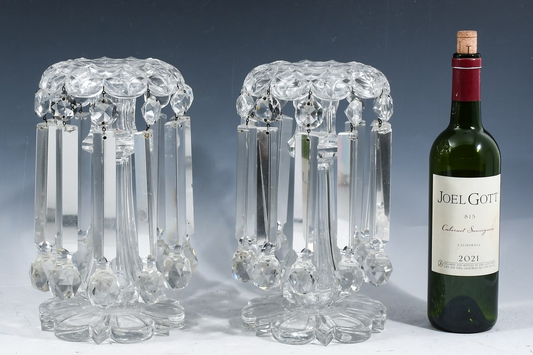 PAIR OF HEAVY CIRCA 1900 CRYSTAL PRISM LUSTERS (1 of 4)