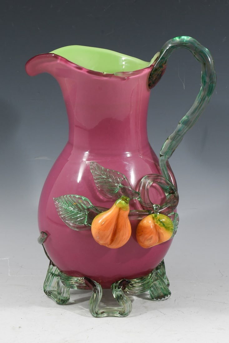 STEVENS & WILLIAM GLASS PITCHER W/ APPLIED FRUIT (1 of 4)