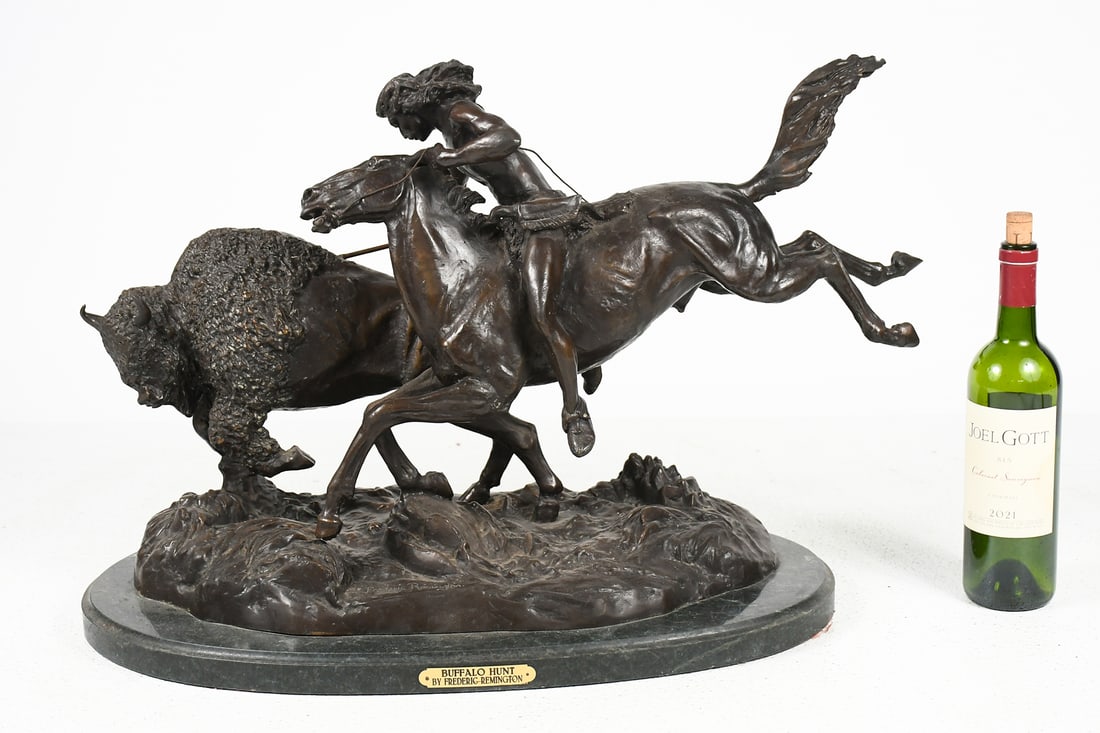 "BUFFALO HUNT" BRONZE AFTER FREDERIC REMINGTON (1 of 4)