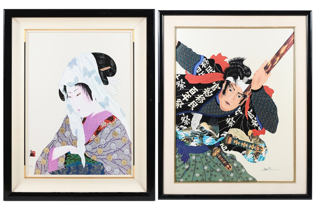 TWO HISASHI OTSUKA JAPANESE PRINTS: OTSUKA, Hisashi, (Japanese, b. 1947): 1) "Musashi the Master", Offset Lithograph, sight size 29.25" x 22.5", signed lower right, also numbered 245/3000 in pencil lower right, framed, 36" x 29.25"; 2) 