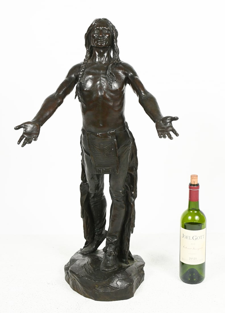CHARLES HUMPRISS "APPEAL TO THE GREAT SPIRIT" BRONZE: HUMPHRISS, Charles, (English, 1867-1934): "Appeal to the Great Spirit", Bronze, measures 31" in height, incised signature and dated 1906, also inscribed "Roman Bronze Works".