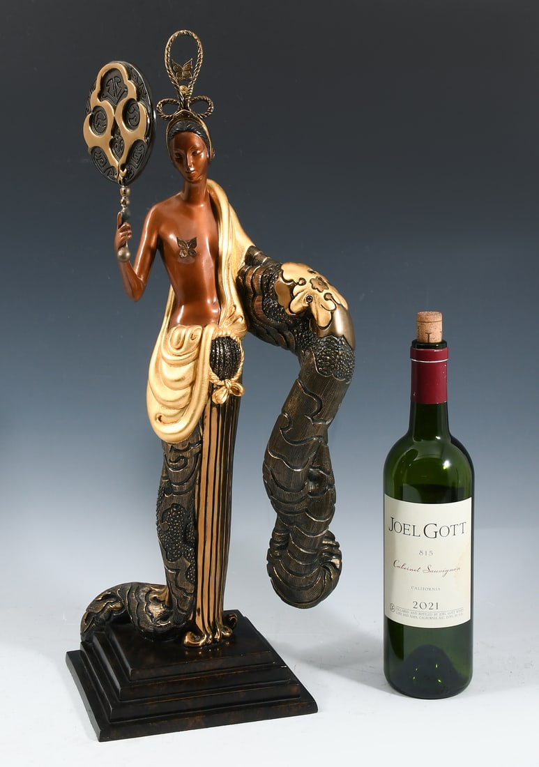 ERTE "BAMBOO" BRONZE SCULPTURE: ERTE, aka Romain de Tirtoff, (Russian/French, 1892-1990): "Bamboo", Gilded Bronze, measures 22.25" in height with stepped marble base, incised signature on the base, stamped date of 1988, also stamped