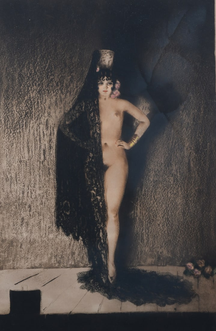 LOUIS ICART "CONCHITA" ETCHING: ICART, Louis, (French, 1888-1950): "Conchita", Etching, sight size 21.375" x 14", signed lower right, numbered V/539 lower left with blind stamp, framed, 31" x 23.375".