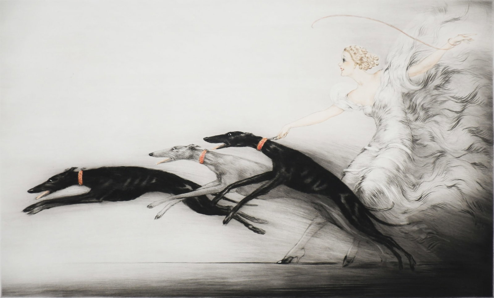 LOUIS ICART "SPEED II" ETCHING: ICART, Louis, (French, 1888-1950): "Speed II", Etching, sight size 20" x 27.5" with margins, pencil signed lower right, blind stamp lower left, copyright inscription upper left, custom frame, 35.5" x 