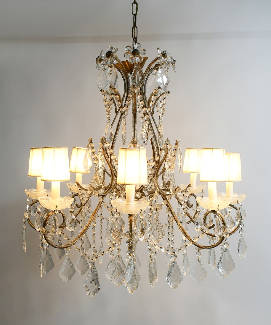 LARGE 8- LIGHT CRYSTAL & BRONZE CHANDELIER (1 of 4)