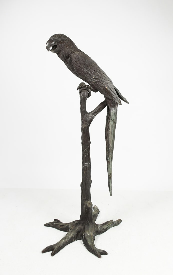 LARGE BRONZE PARROT ON PERCH - 2
