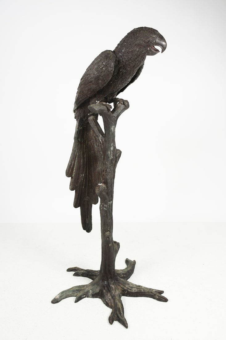 LARGE BRONZE PARROT ON PERCH - 3