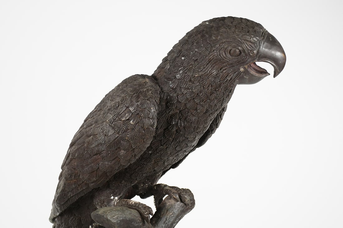 LARGE BRONZE PARROT ON PERCH - 4