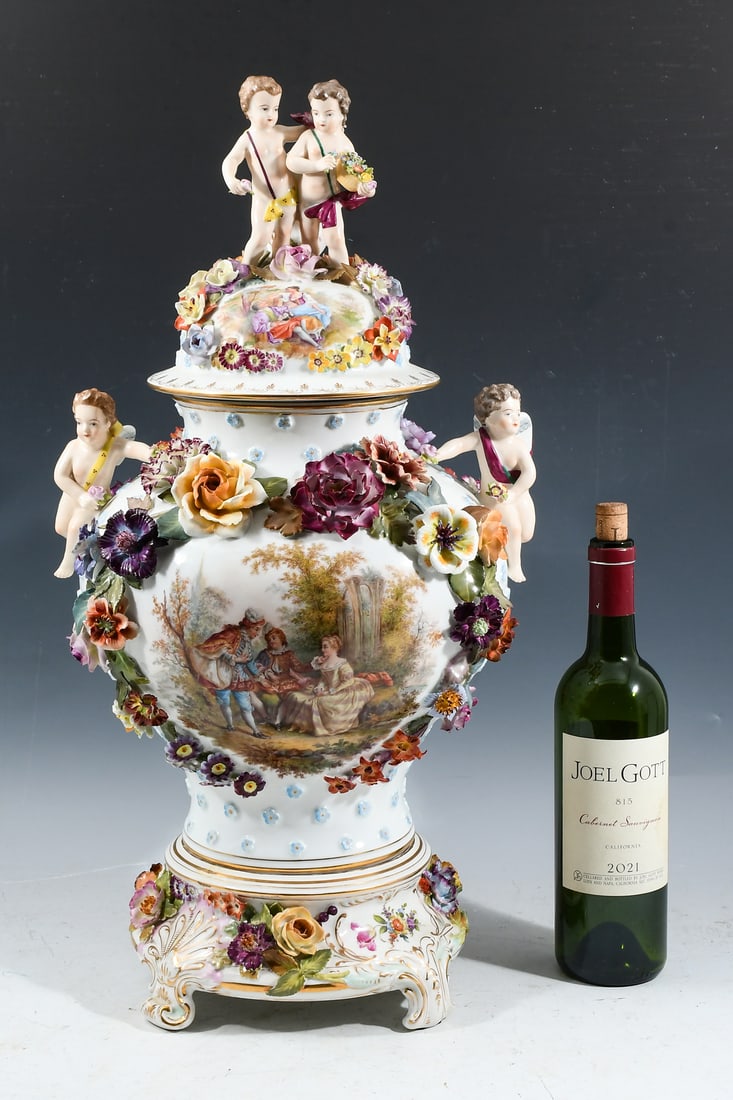 CARL THIEME DRESDEN PORCELAIN FIGURAL COVERED JAR (1 of 8)