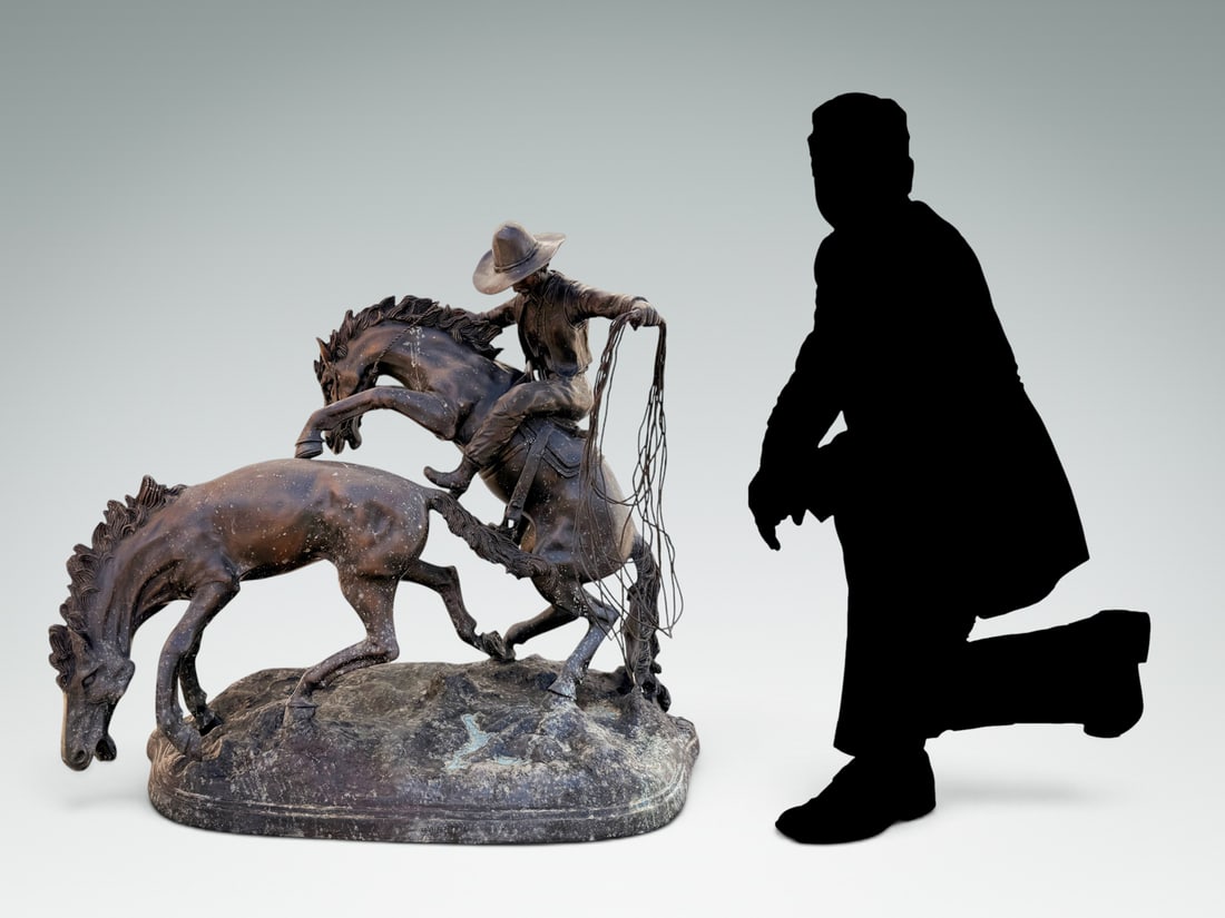 LARGE BRONZE COWBOY AND HORSE GROUPING (1 of 5)