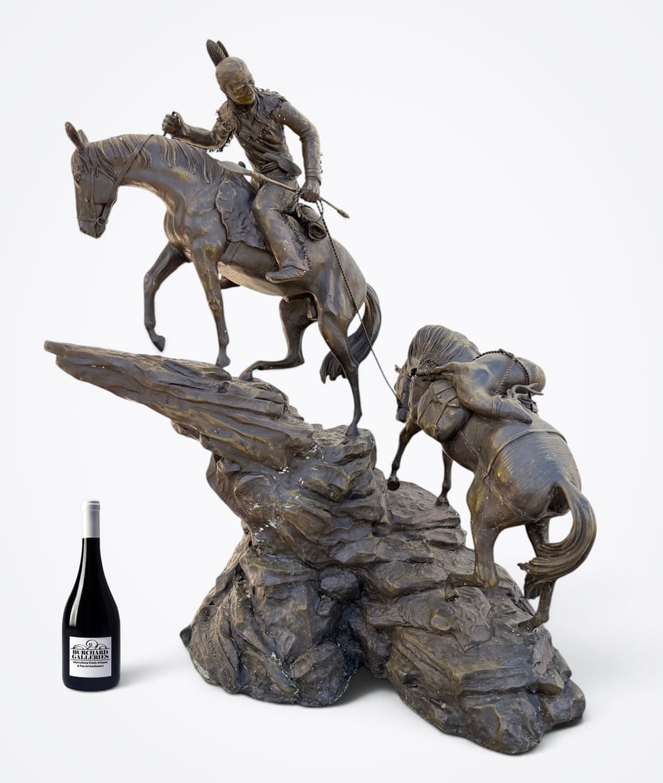 DRAMATIC NATIVE AMERICAN AND HORSES BRONZE SIGNED (1 of 6)