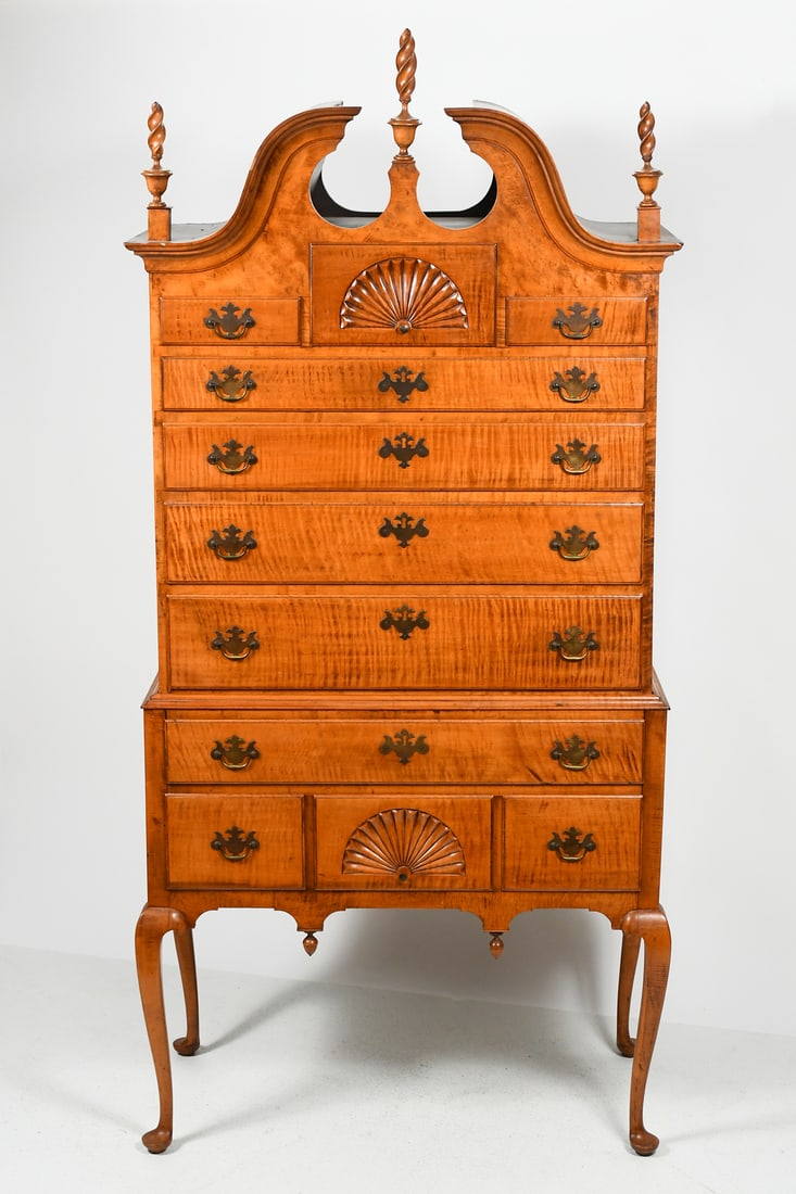 20TH C. TIGER MAPLE QUEEN ANNE STYLE HIGHBOY (1 of 10)