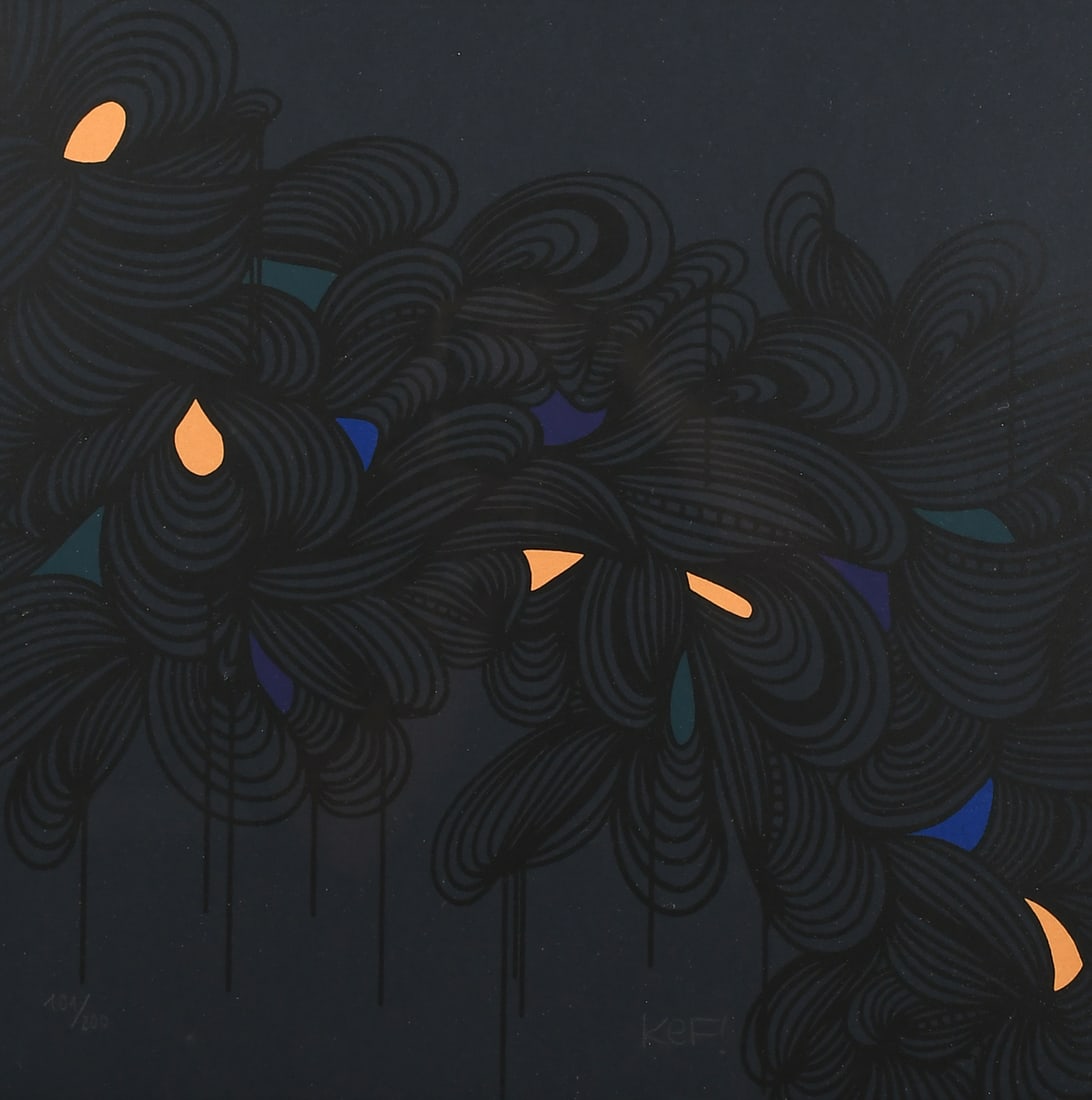 ORIGINAL KEF! "COLOR OF THE MOON #8" SCREENPRINT: KEF! (German, b. 1989): "Color of the Moon #8", Original Color Screenprint/Cotton Paper, 18" x 18", signed lower mid-margin, numbered 101/200 lower left, framed, 22.75" x 22.75". Sold with a Certifica