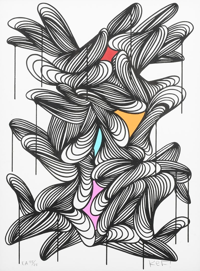 ORIGINAL KEF! "CALM TRANSITION #14" SCREENPRINT: KEF! (German, b. 1989): "Calm Transition #14", Original Color Screenprint/Cotton Paper, 16.125" x 12", signed lower right, numbered EA 25/25 lower left, framed, 20" x 16". Sold with a Certificate of A