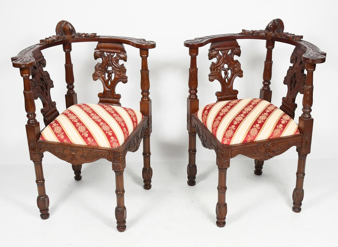 PR. CARVED FIGURAL CORNER CHAIRS (1 of 5)