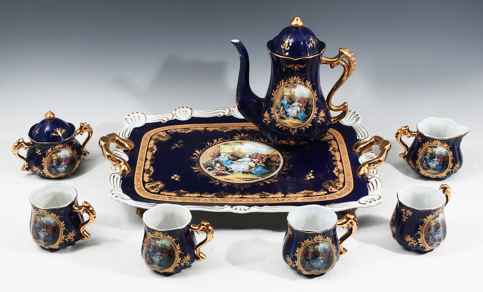 8 PC. BAVARIAN COBALT PORCELAIN TEA SERVICE SET (1 of 5)