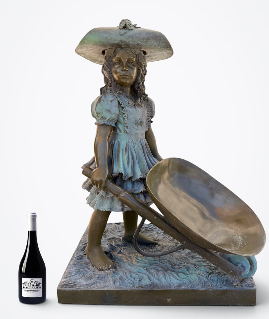 BRONZE GIRL WITH WHEELBARROW SIGNED JIM DAVIDSON (1 of 4)