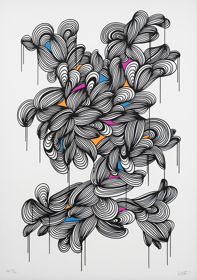 ORIGINAL KEF! "COSMIC FLAVOUR #2" SCREENPRINT: KEF! (German, b. 1989): "Cosmic Flavour #2", Original Color Screenprint/Cotton Paper, 33.5" x 24", signed lower right and numbered EA 23/25 lower left, framed, 37.5" x 28". Sold with a Certificate of 