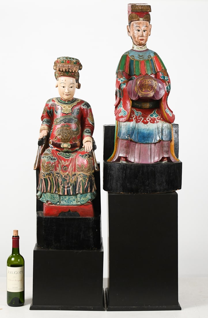 PR. CARVED CHINESE POLYCHROME FIGURES ON STANDS (1 of 9)