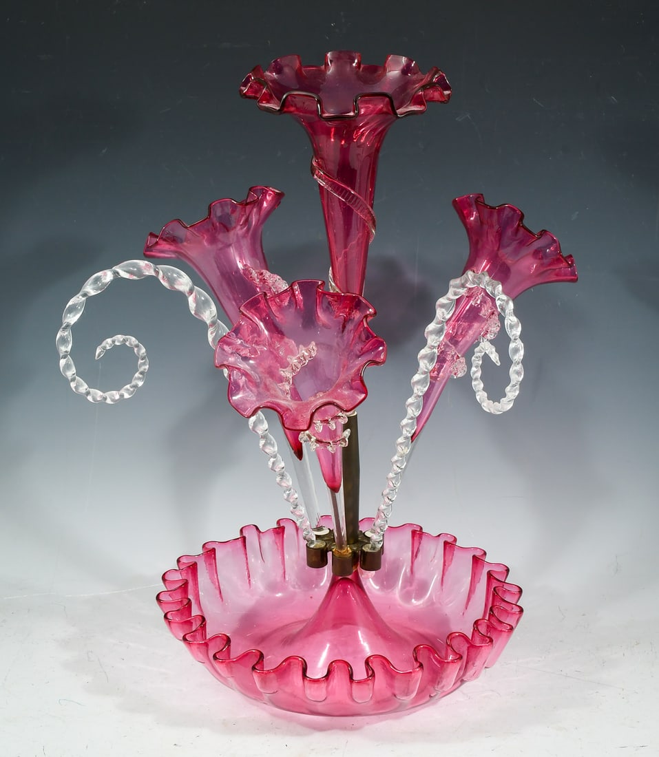 VICTORIAN CRANBERRY GLASS EPERGNE (1 of 3)