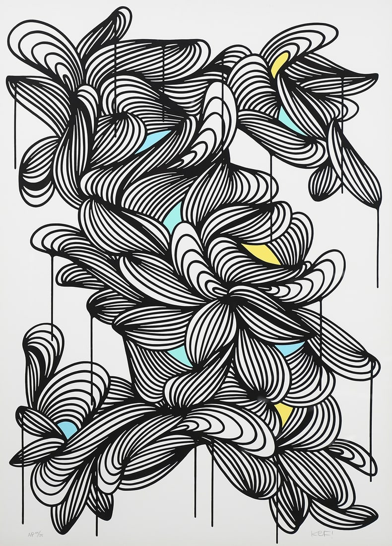 ORIGINAL KEF! "CALM TRANSITION #20" SCREENPRINT: KEF! (German, b. 1989): "Calm Transition #20", Original Color Screenprint/Cotton Paper, 33.5" x 24", signed lower right and numbered AP 11/25 lower left, framed, 37.5" x 28". Sold with a Certificate o