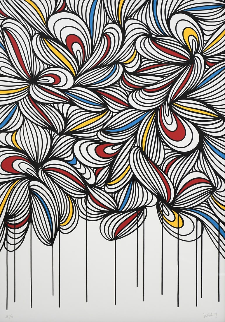 ORIGINAL KEF! "CALM TRANSITION #13" SCREENPRINT: KEF! (German, b. 1989): "Calm Transition #13", Original Color Screenprint/Cotton Paper, 33.5" x 24", signed lower right and numbered EA 2/25 lower left, framed, 37.5" x 28". Sold with a Certificate of