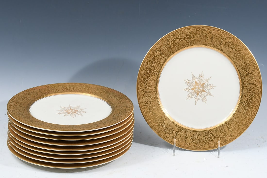 10 PC. SYRACUSE GOLD ENCRUSTED DINNER PLATES (1 of 4)