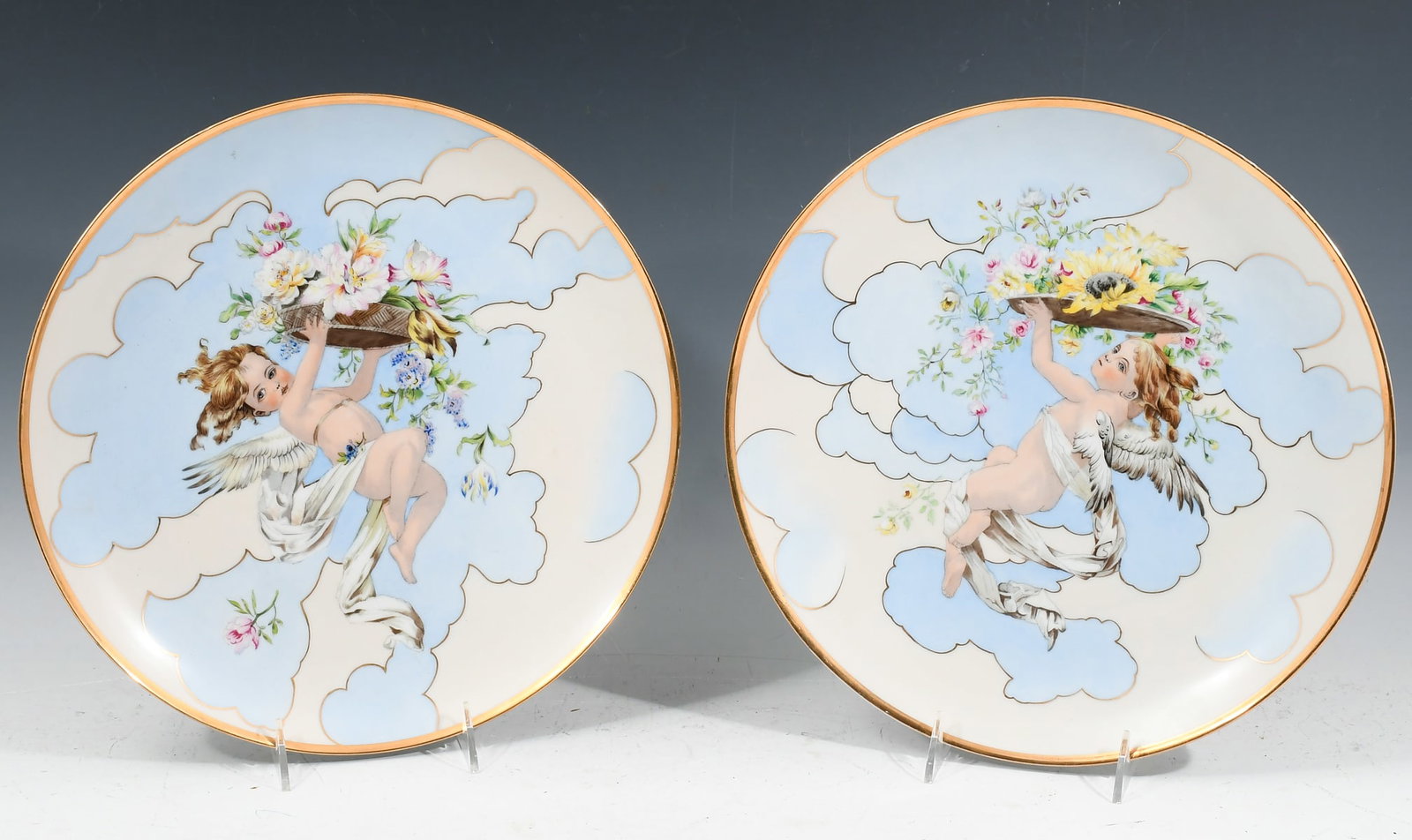 PAIR HAND-PAINTED CZECHOSLOVAKIA CHERUB PLATES (1 of 6)