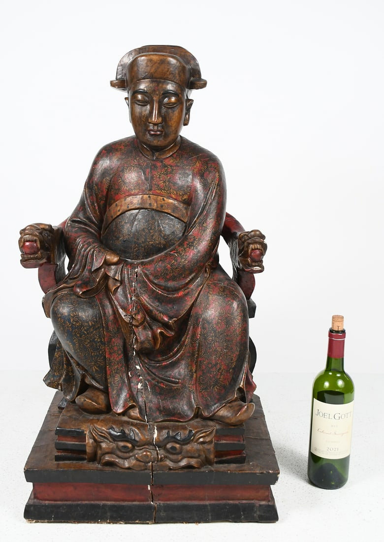 ASIAN ROYAL SEATED WOOD CARVING (1 of 4)