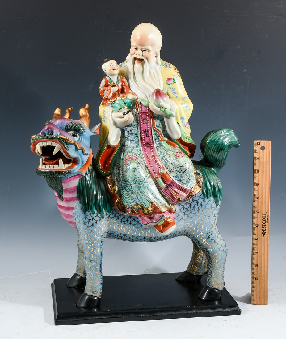 CHINESE FAMILLE ROSE PORCELAIN SHOUXING ON QILIN (1 of 3)