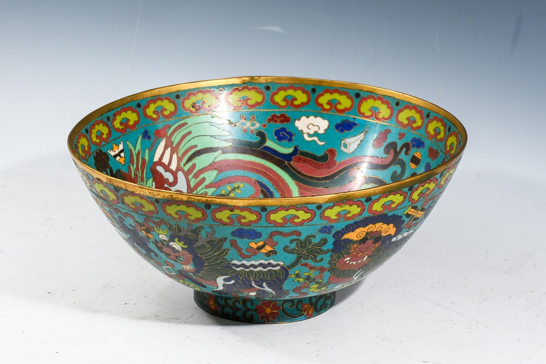 LARGE CHINESE CLOISONNE SCHOLAR'S BOWL (1 of 6)